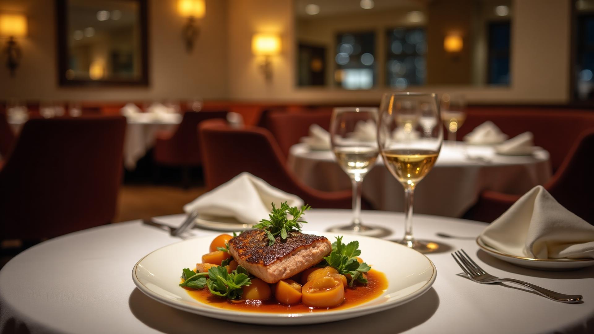 Elegant fine dining experience representing mindful culinary excellence