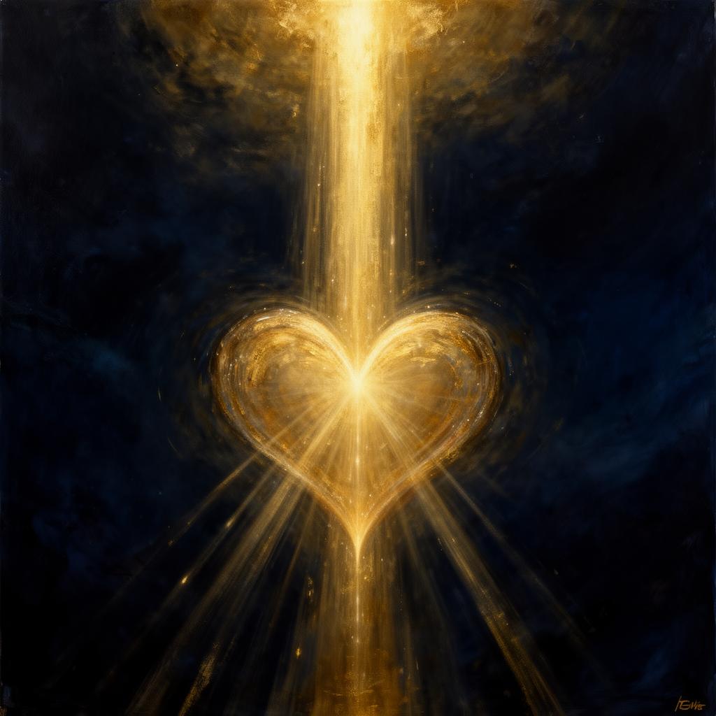 Golden light descending into a radiant heart — From the Head to the Heart