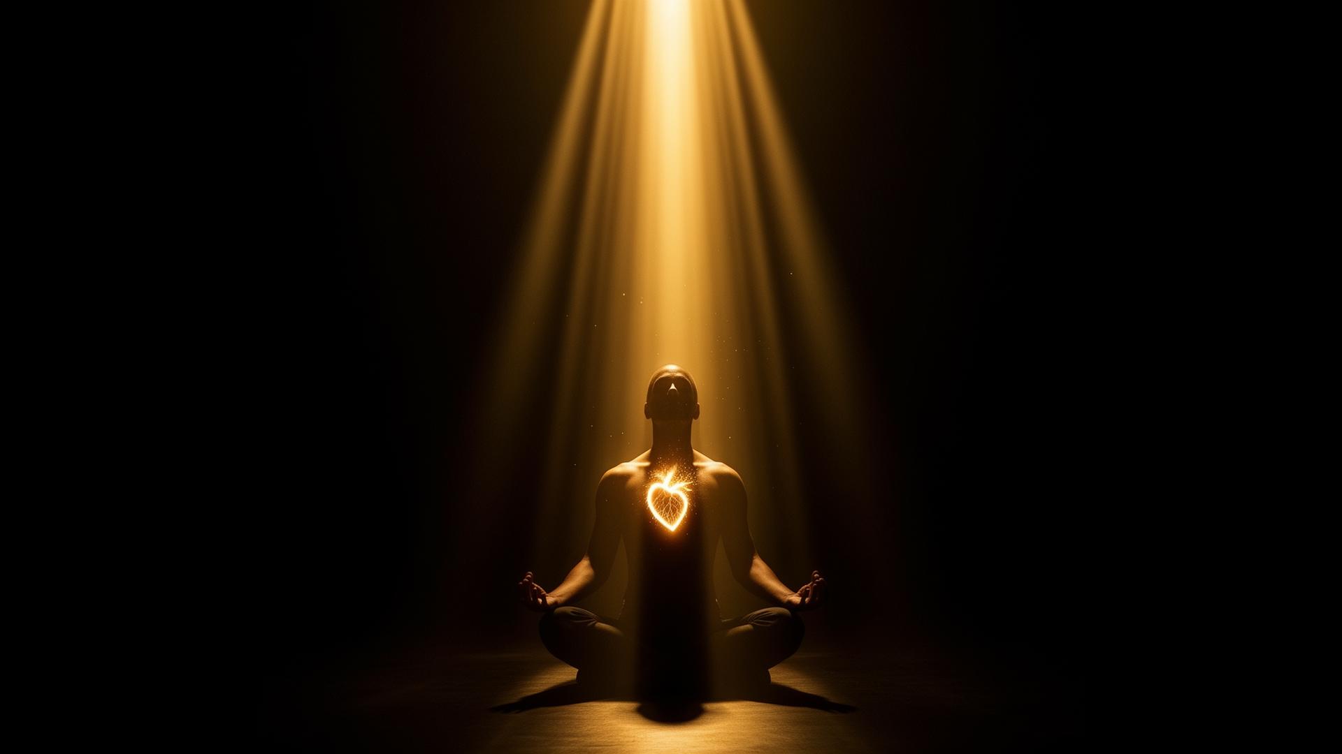 Golden light descending from head to heart in meditation