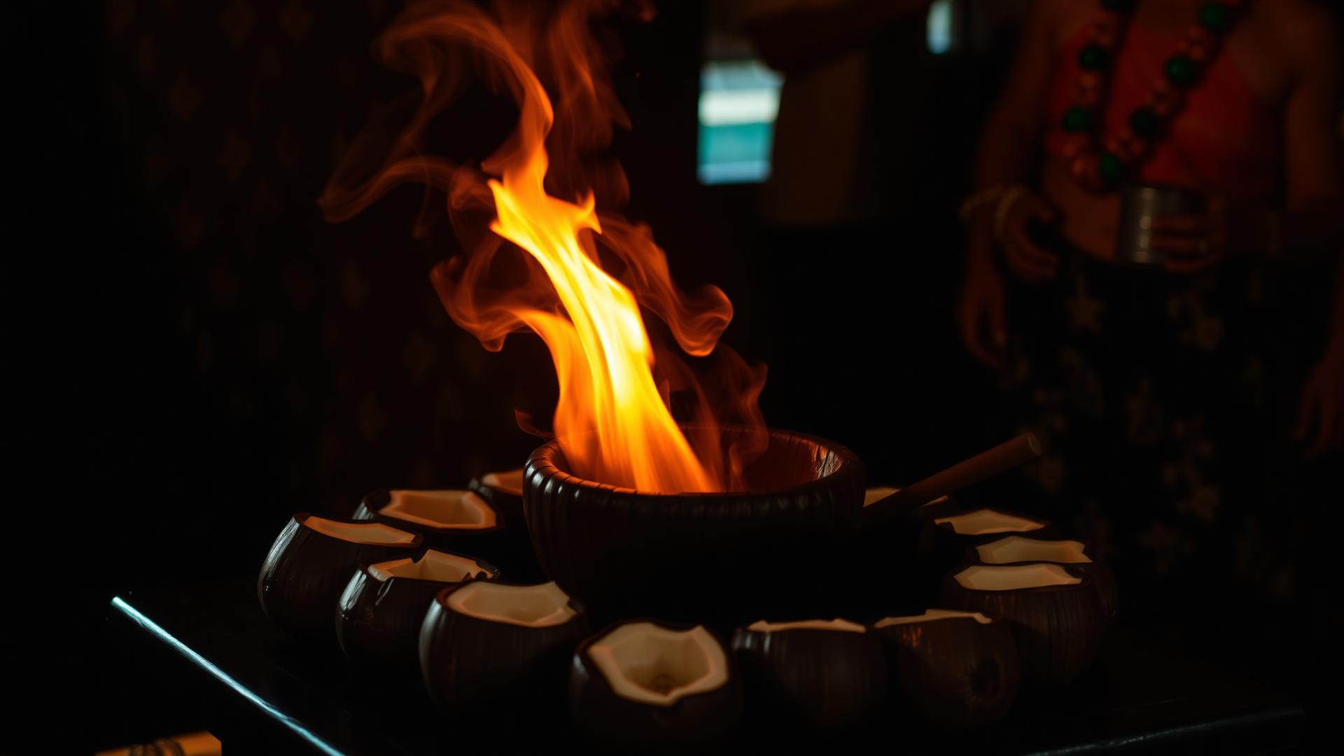 Kava ceremony bowls with warm amber lighting